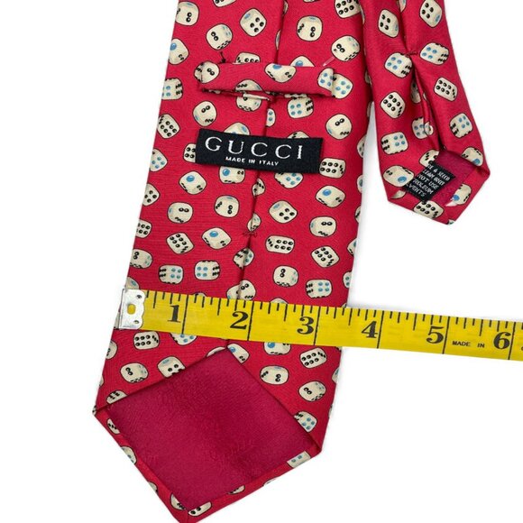 Gucci Silk Tie Italy Made Vintage Dice Gambler Print Red White - Picture 7 of 7